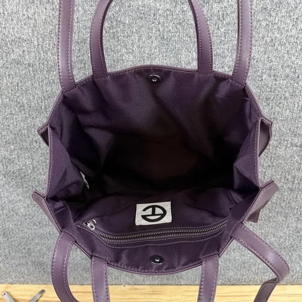 Telfar Medium Eggplant Shopping Tote Bag Purple Faux Leather Logo Crossbody